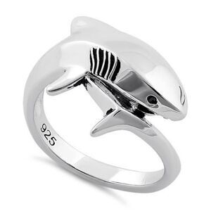 Sterling Silver Shark Black CZ Ring New